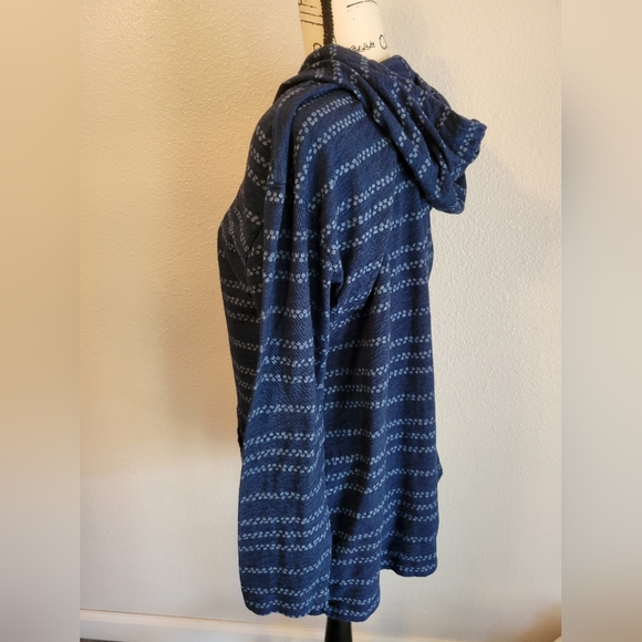 J. Jill PureJill Indigo Blue Dot Stripe Hooded Lightweight Cotton Pullover Med. - Picture 2 of 9